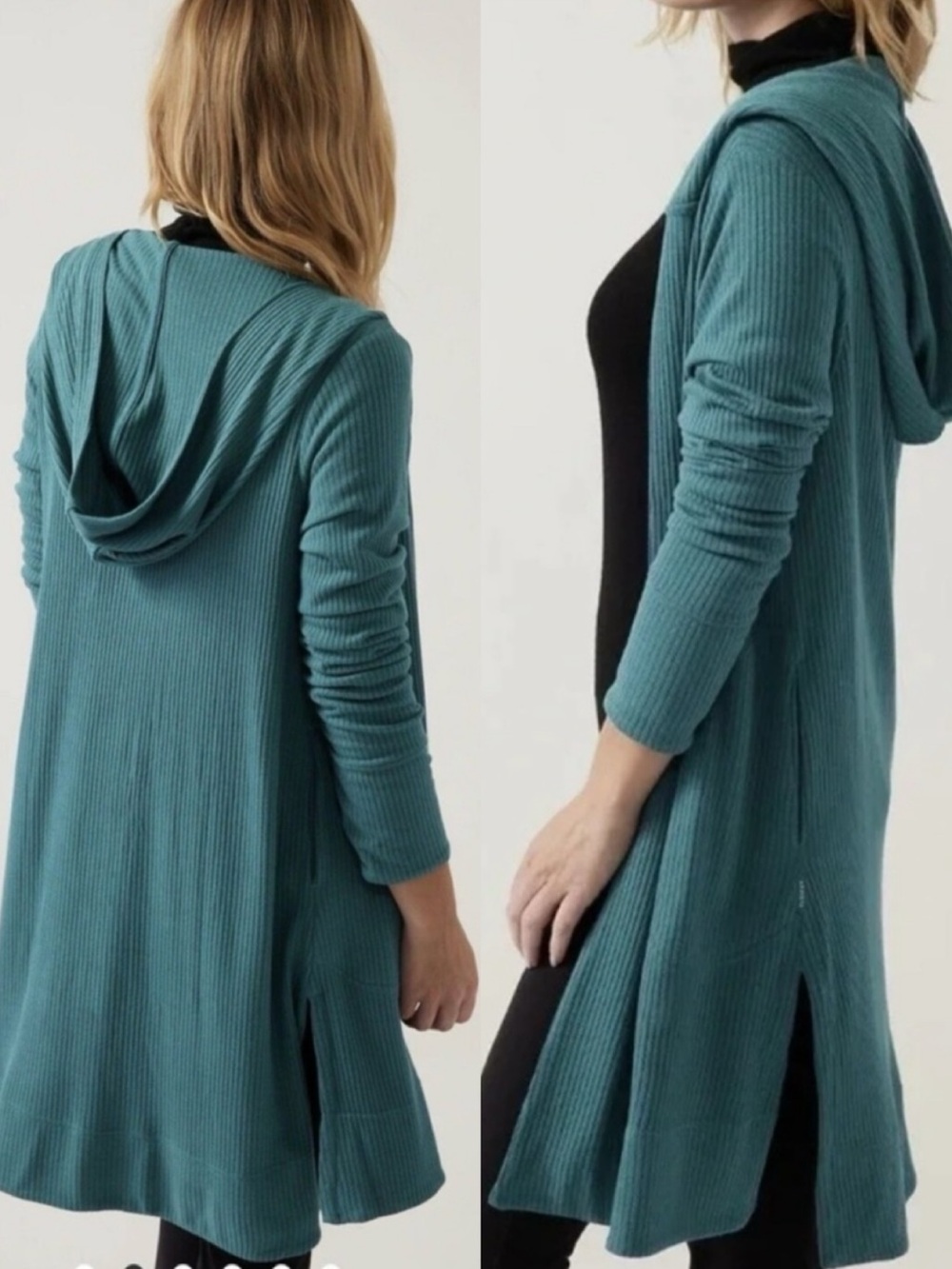 Athleta Harmony Pose Wrap Cardigan Sweater Medium Ribbed Teal Blue